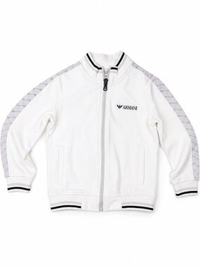 Armani Junior White Zip-Front Logo Track Jacket with Grey Trim